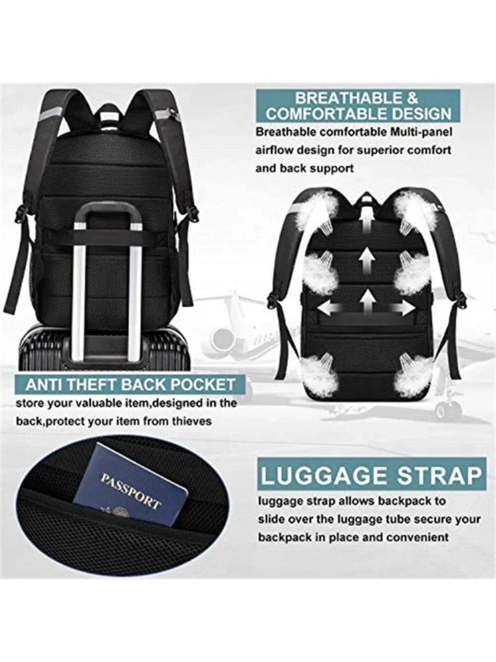 50L Travel Laptop Backpack Men 17 Inch USB Charging TSA Friendly Anti Theft Bag